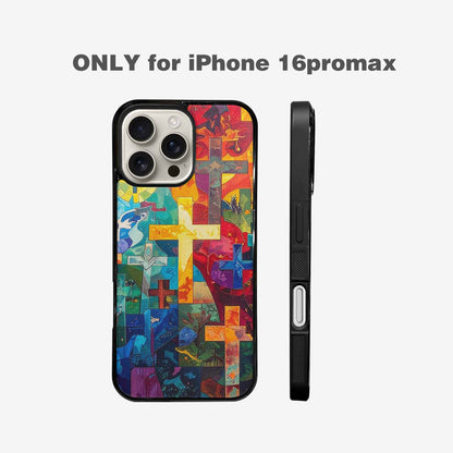 iPhone 16 Pro Max Case — Faith Cross And Faith Icons Pattern, Unique Phone Case Design