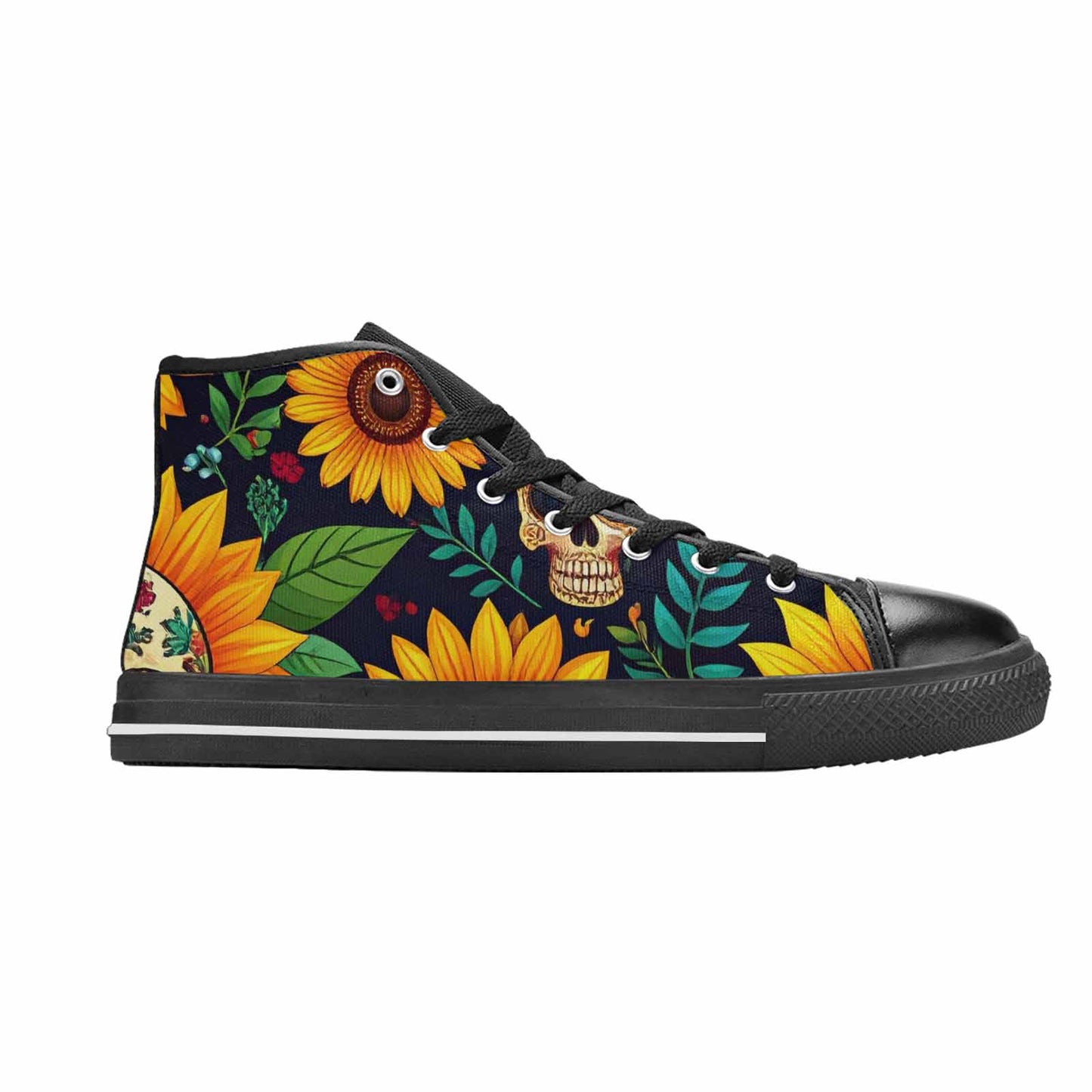 MEN'S Sunflowers And Skulls High Top Canvas Surreal Shoes