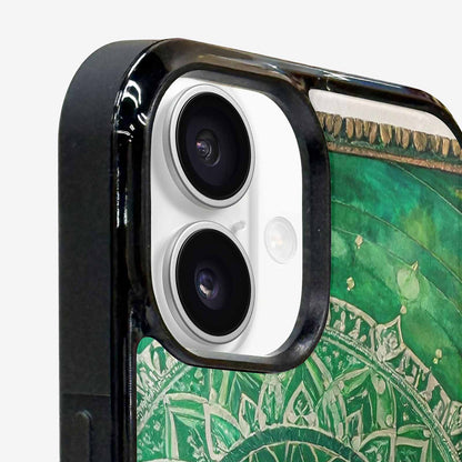 iPhone 16 Case — Green Mandala Bohemian Print Edge To, Custom Made Phone Cover