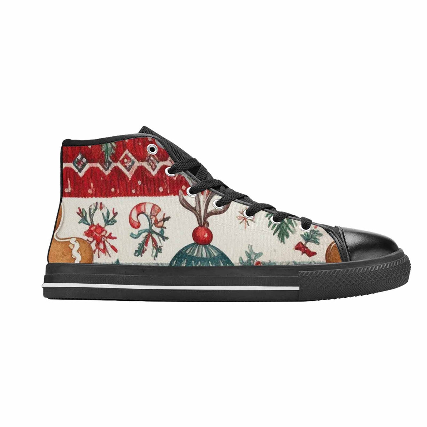 WOMEN'S Christmas Holly Snowflake High Top Canvas Surreal Custom Sneakers