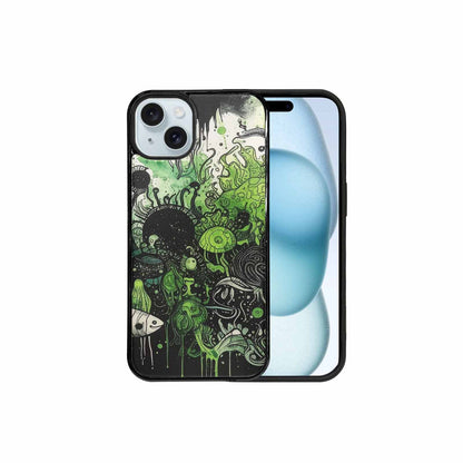 iPhone 15 Plus Case — Sea Creature Burst Black Green Ink, Custom Made Phone Cover