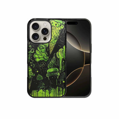 iPhone 16 Pro Case — Ice Cream Motif Black Green Ink, Personalized Phone Case