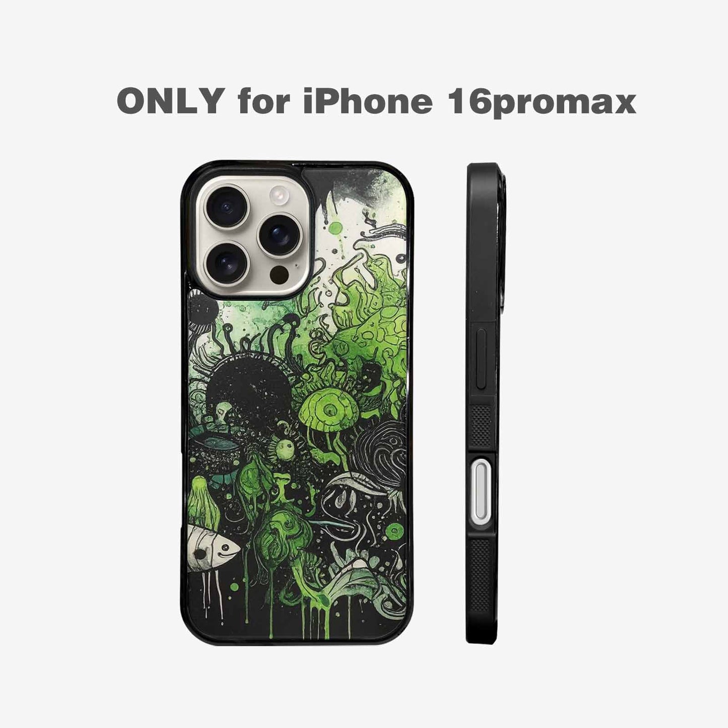 iPhone 16 Pro Max Case — Sea Creature Burst Black Green Ink, Custom Designed Case Cover