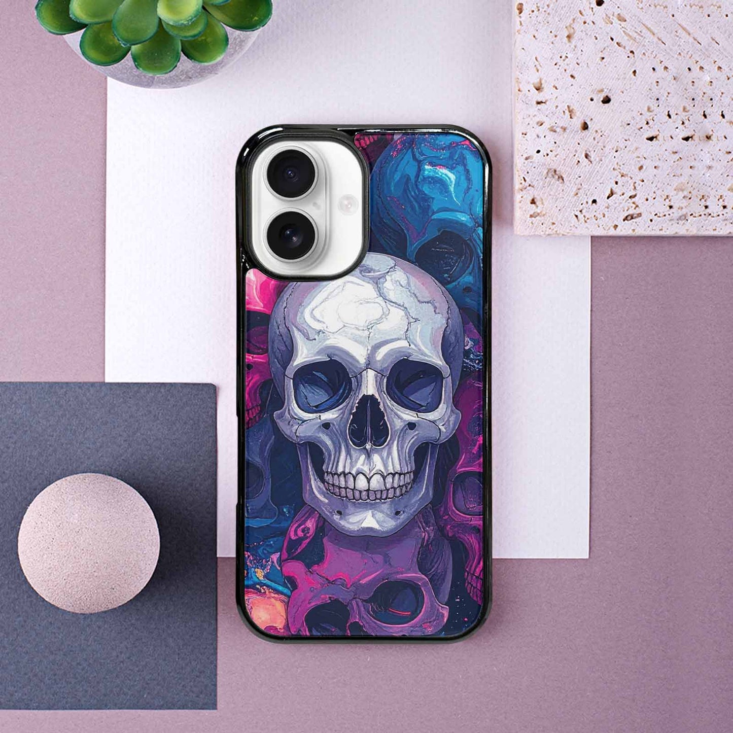 iPhone 16 Case — Marble Skull Custom Personalized Phone Cover, Custom Print Case Cover