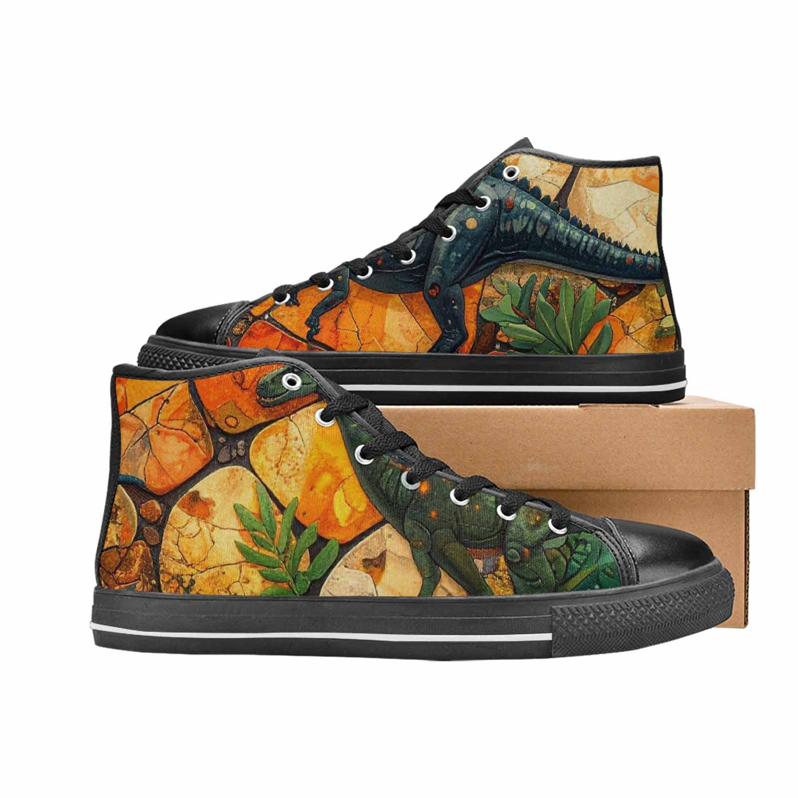 WOMEN'S Dinosaur Silhouette High Top Canvas Grunge Sneakers