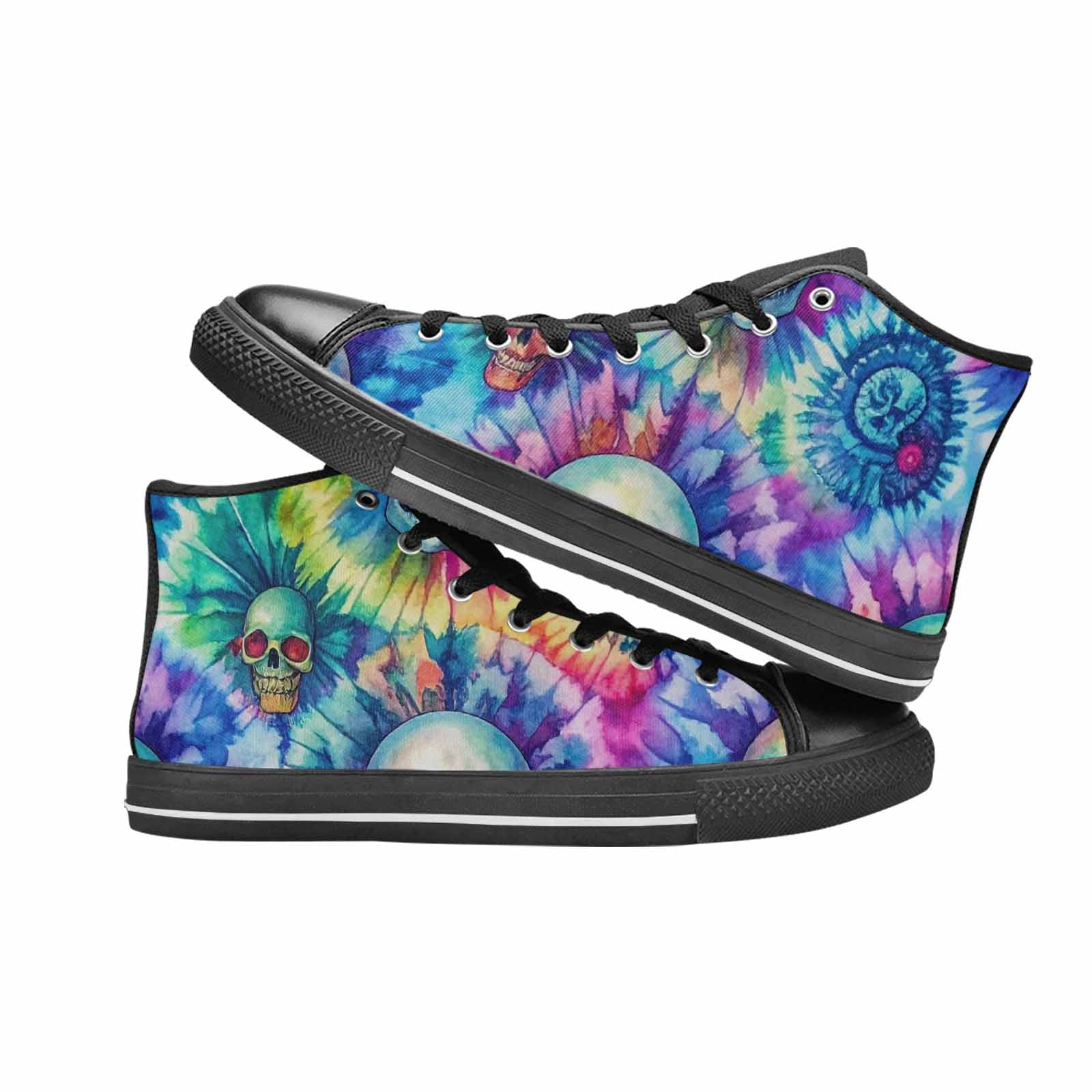 WOMEN'S Tie Dye Skulls Print High Top Canvas Neon Fantasy Custom Sneakers