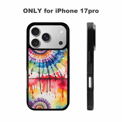 iPhone 17 Pro Case — Tie Dye Swirls Black Red Tie, Custom Printed Phone Case