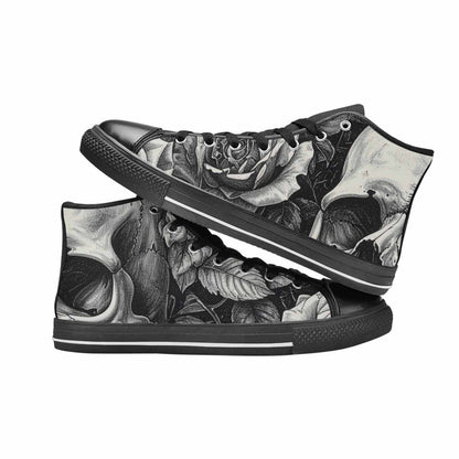 MEN'S Skulls Roses Pen Ink High Top Canvas Surreal Custom Sneakers