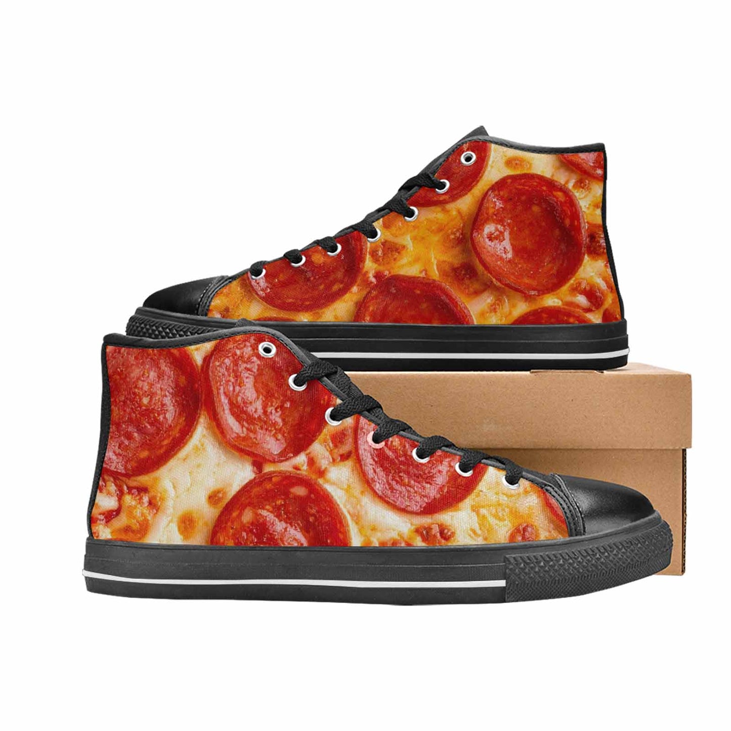 WOMEN'S Pepperoni Pizza Print High Top Canvas Dark Academia Shoes