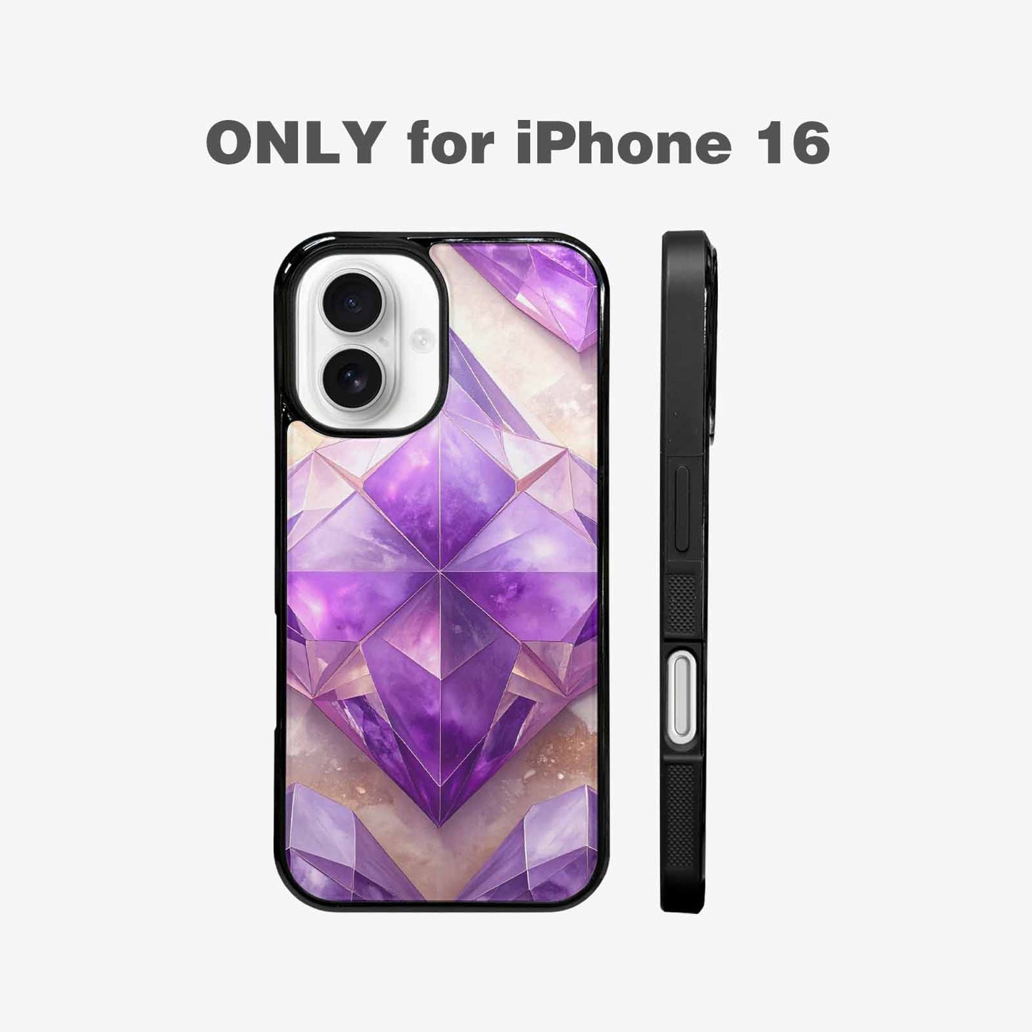 iPhone 16 Case — Amethyst Crystal Art Pattern, Custom Print Case Cover