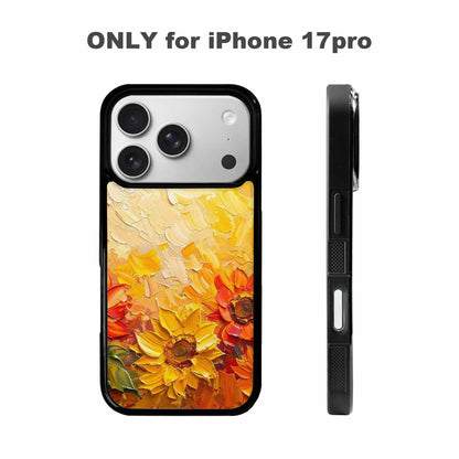 iPhone 17 Pro Case — Impressionist Sunflower Brushstroke Pattern Hundreds Floral, Custom Phone Case
