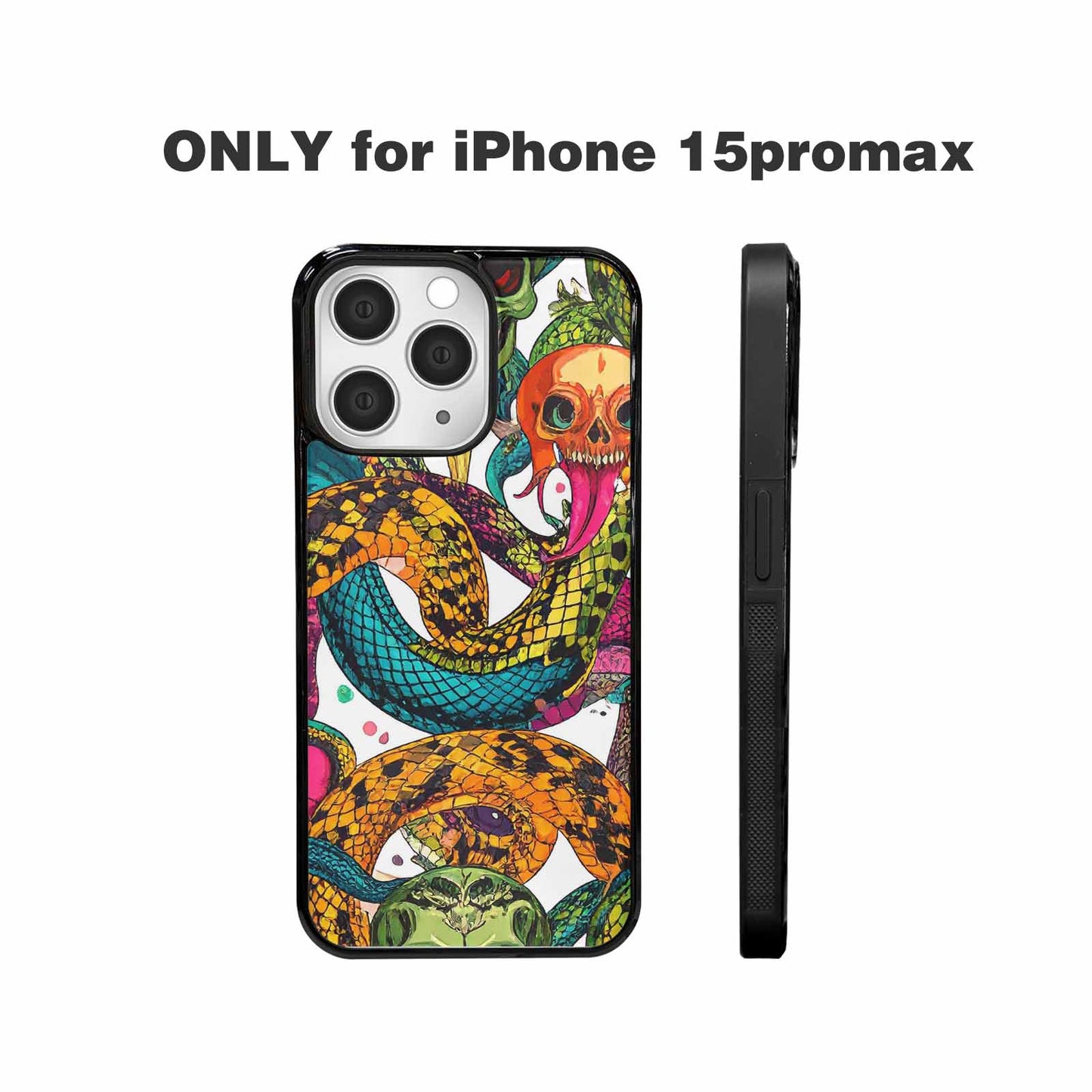iPhone 15 Pro Max Case — Snake Print Skull, Custom Art Phone Cover