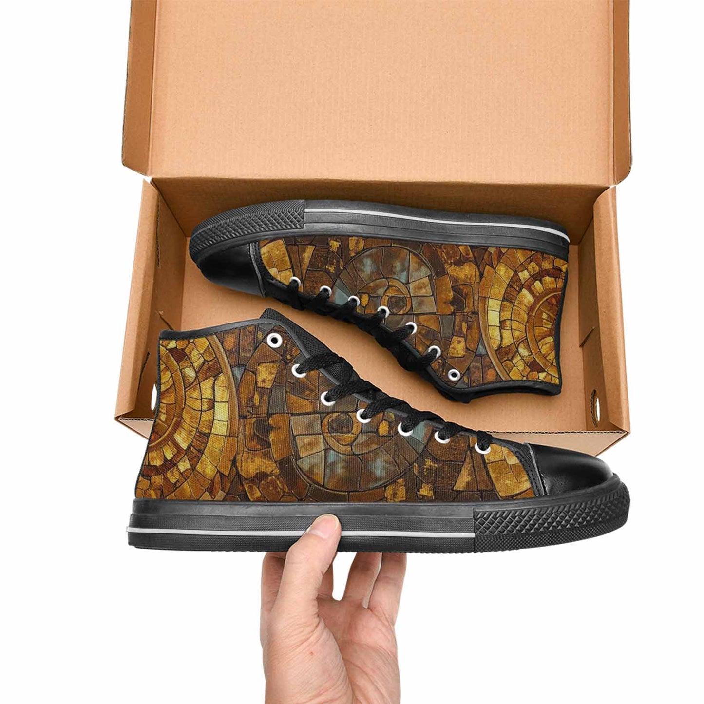 WOMEN'S Klimt-Style Gold Leaf High Top Canvas Dark Academia Custom Sneakers
