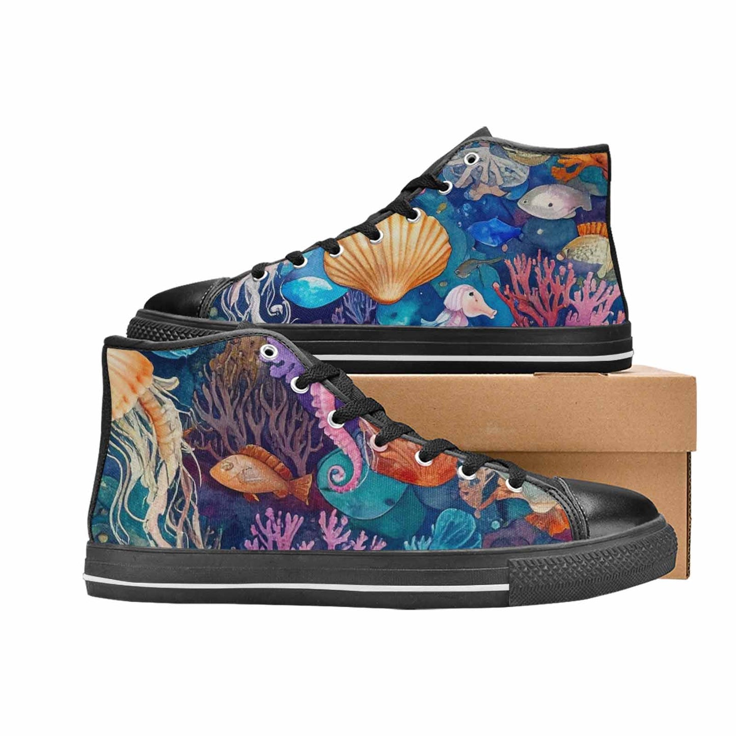 MEN'S Fish Scale Coral High Top Canvas Wallpaper Art Sneakers