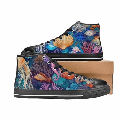 MEN'S Fish Scale Coral High Top Canvas Wallpaper Art Sneakers