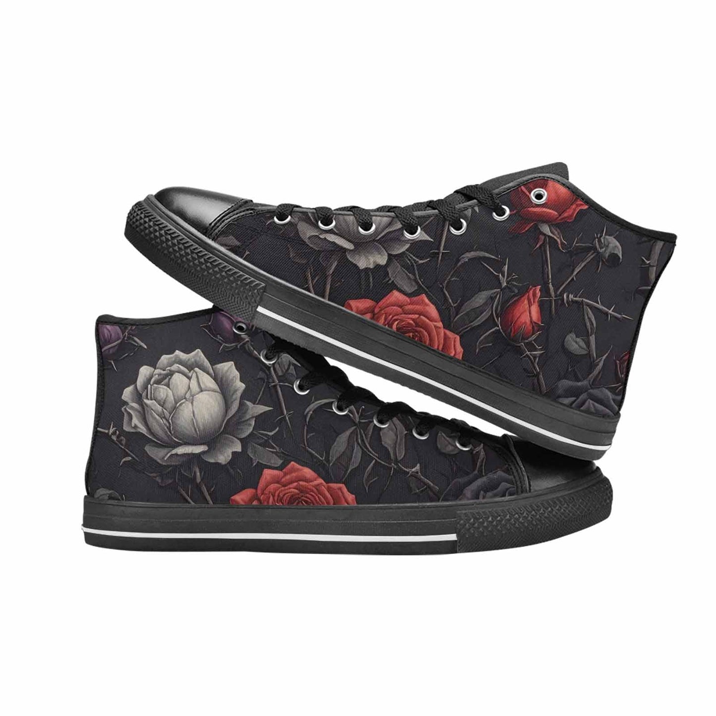 MEN'S Black Gothic Rose High Top Canvas Grunge Custom Shoes