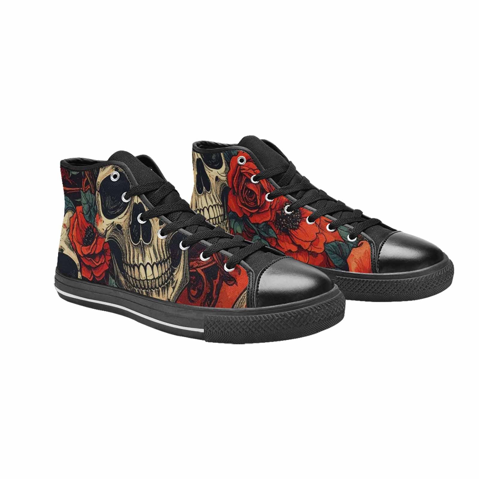 MEN'S Skulls Roses Bold Pen Ink High Top Canvas Wallpaper Art Custom Shoes