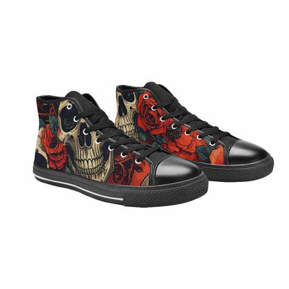 MEN'S Skulls Roses Bold Pen Ink High Top Canvas Wallpaper Art Custom Shoes