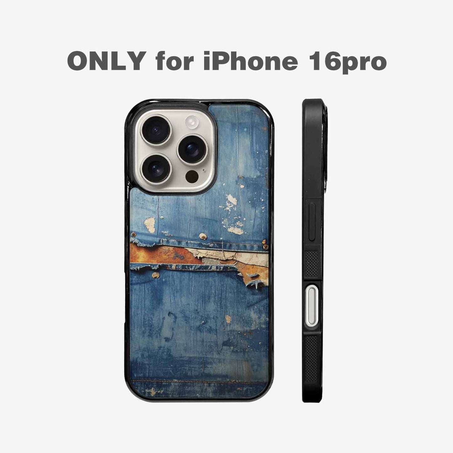 iPhone 16 Pro Case — Denim Distressed Textures Print Edge To, Custom Printed Phone Case