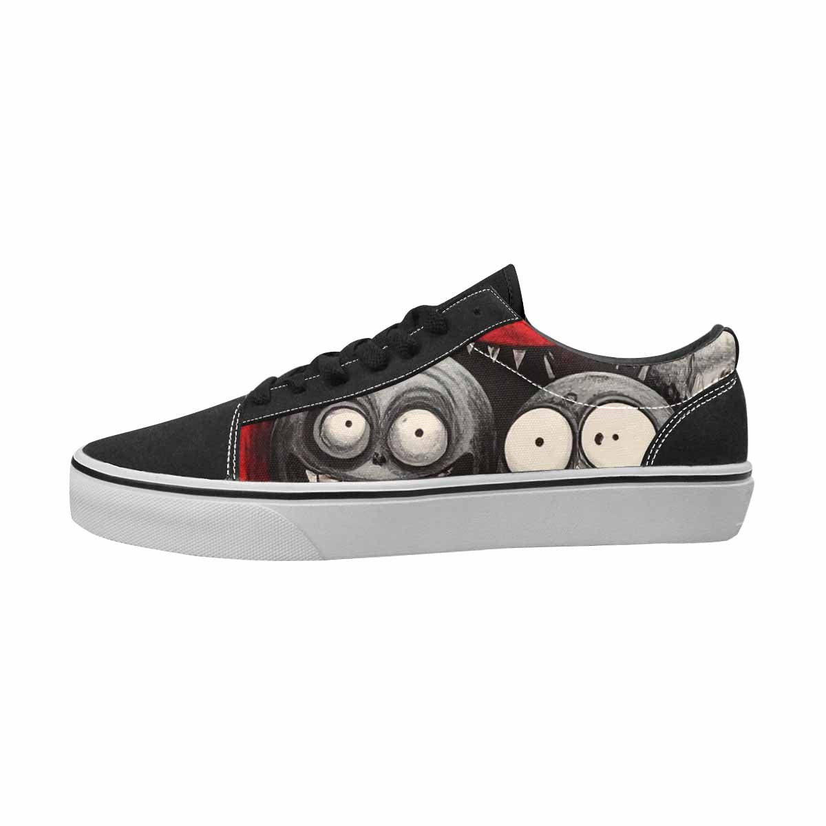 MEN'S Monsters Black & Red Ink Canvas Wearable Art Surreal Custom Art Shoes