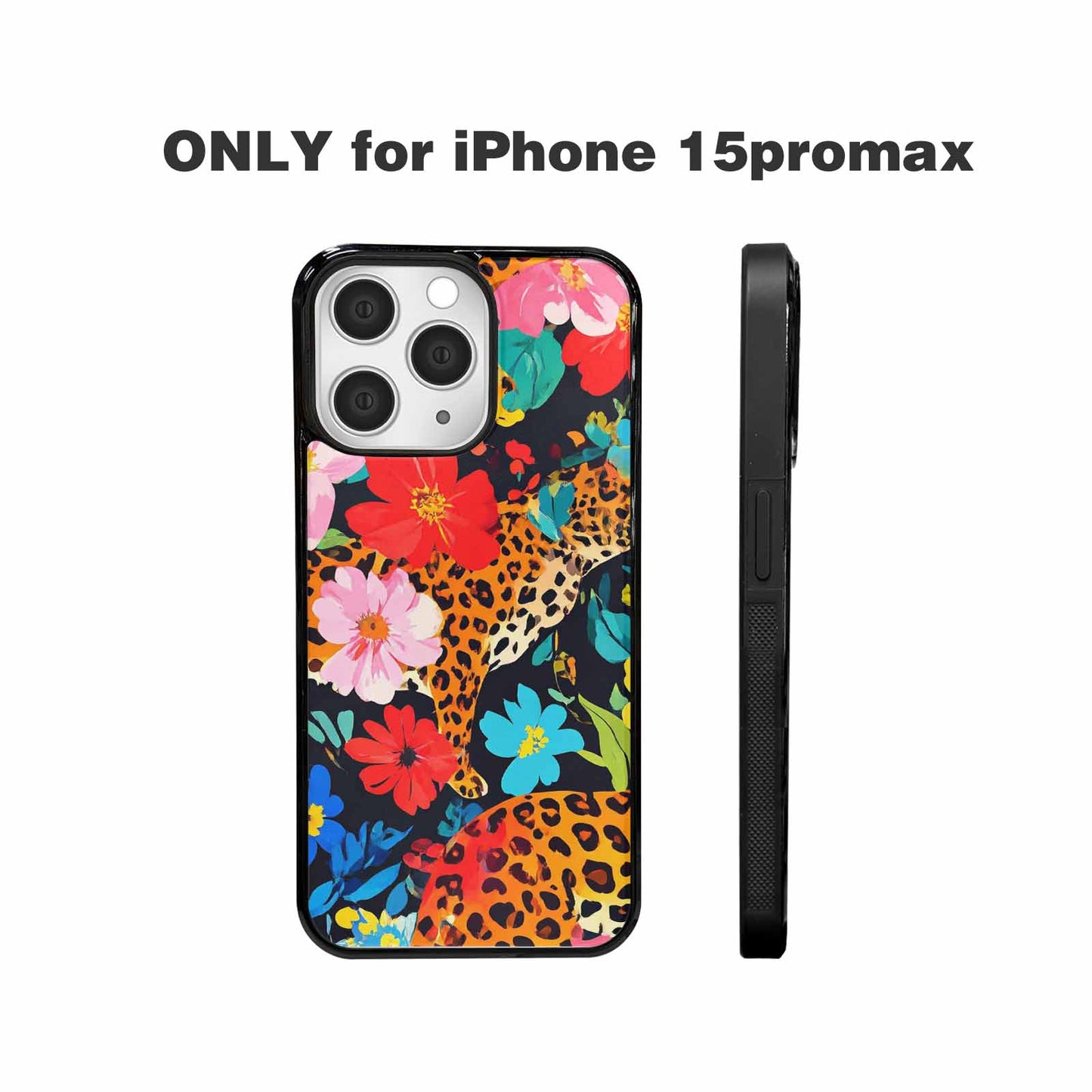iPhone 15 Pro Max Case — Leopard Print Floral, Custom Art Phone Cover