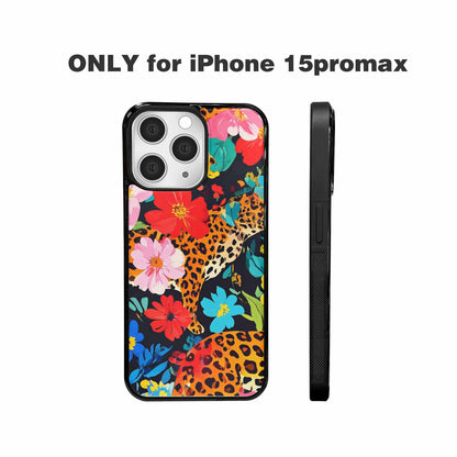 iPhone 15 Pro Max Case — Leopard Print Floral, Custom Art Phone Cover