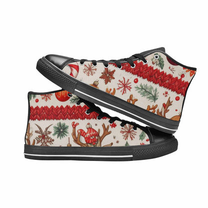 MEN'S Christmas Holly Snowflake High Top Canvas Cottagecore Sneakers