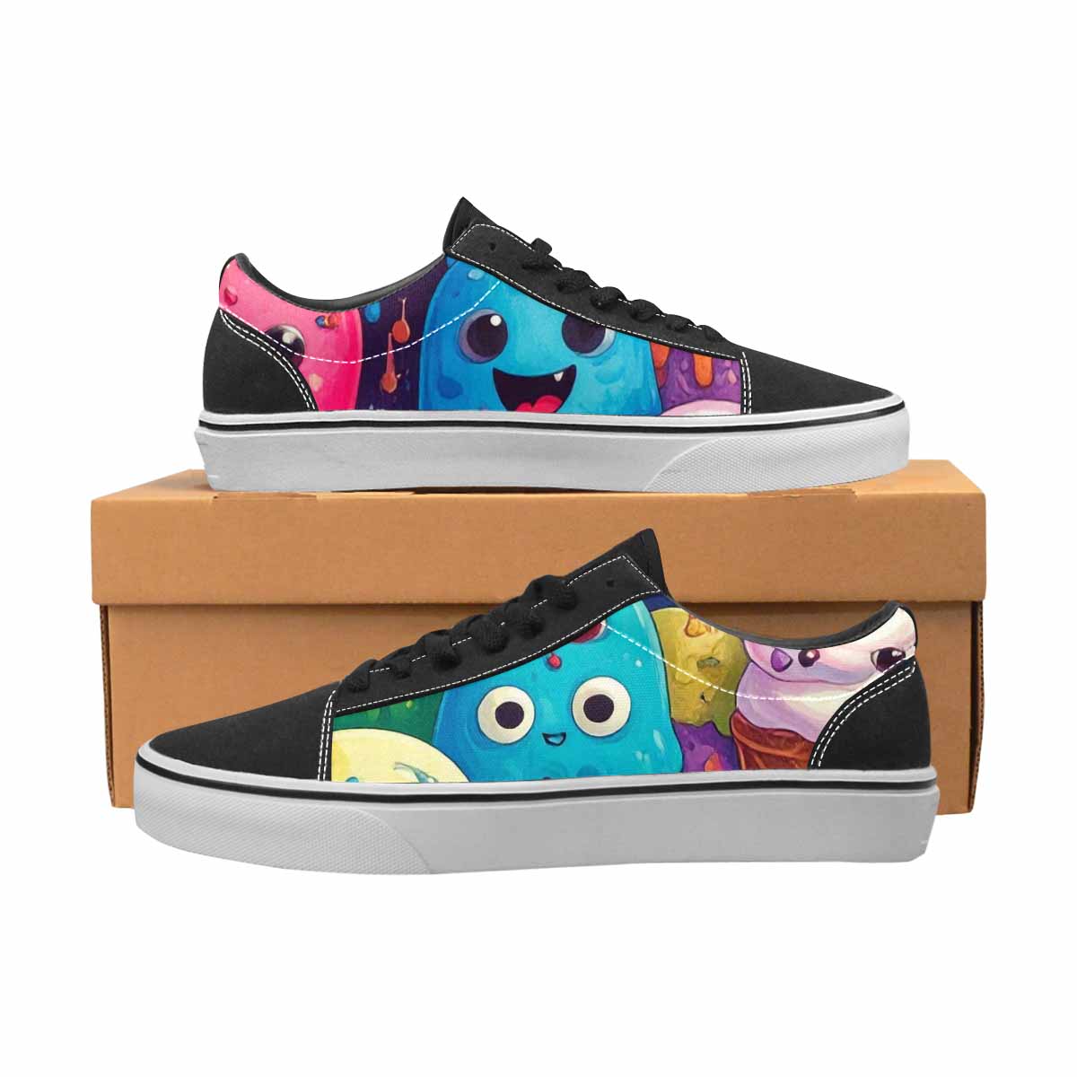 WOMEN'S Melting Ice Cream Monster Lace-Up Canvas Aesthetic Custom Shoes