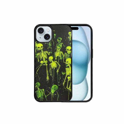 iPhone 15 Plus Case — Skeletons Neon Green Glow Skeletons Pattern, Custom Phone Case