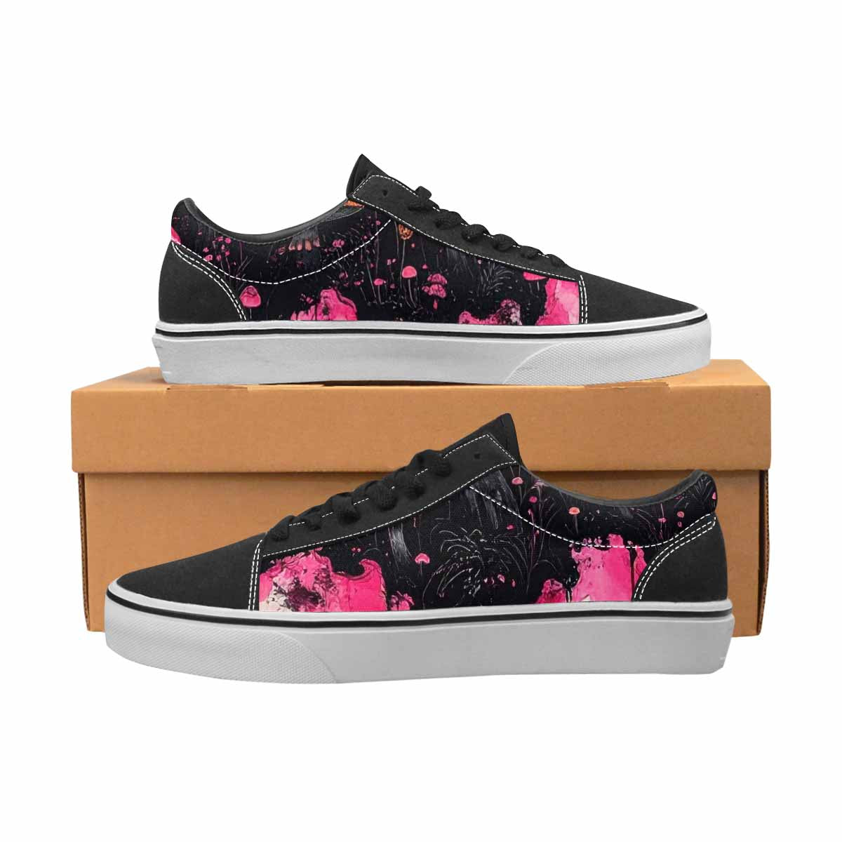 WOMEN'S Rainbow Drip Mushrooms Lace-Up Canvas Vibrant Chaos Sneakers