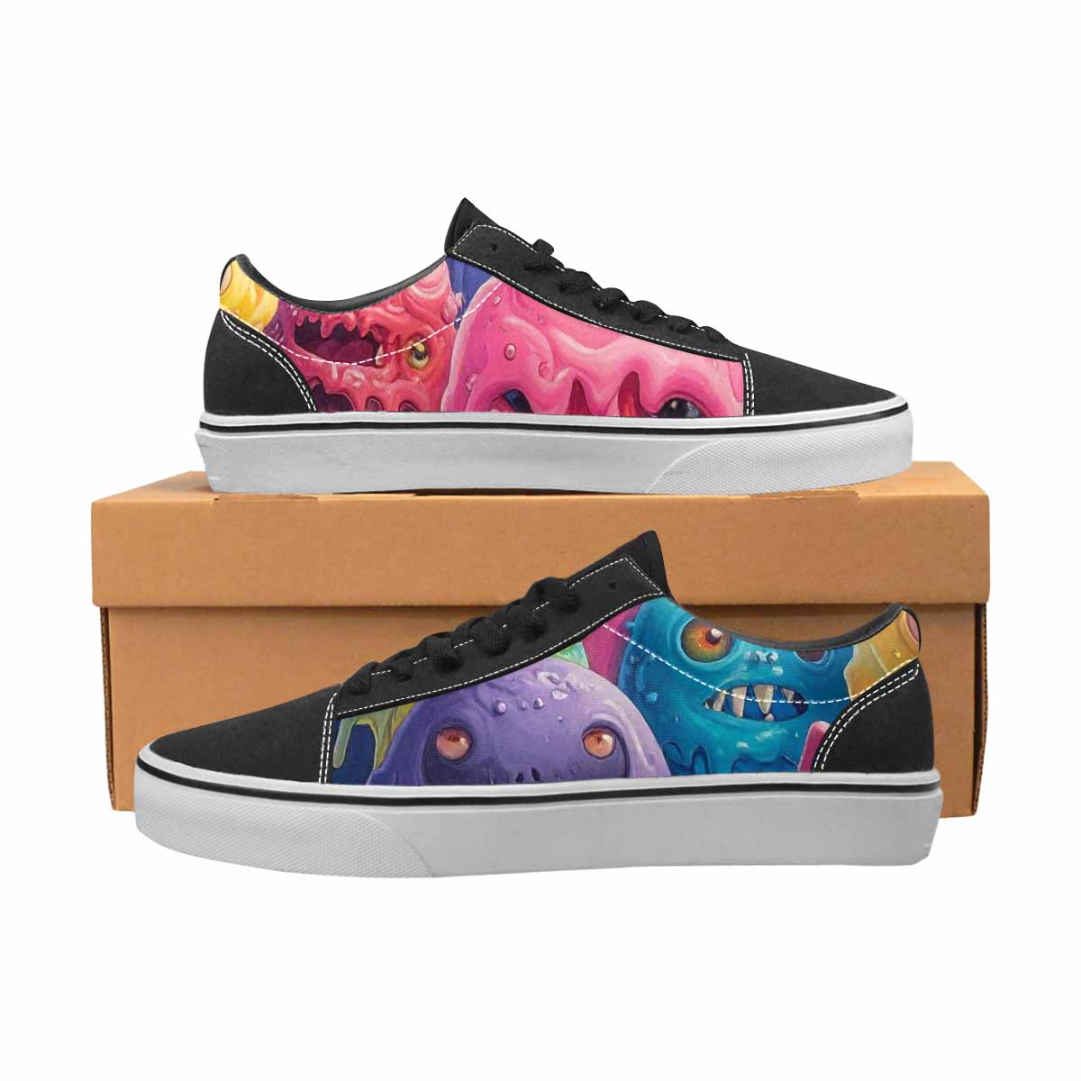 WOMEN'S Melting Ice Cream Monster Lace-Up Canvas Vibrant Chaos Sneakers