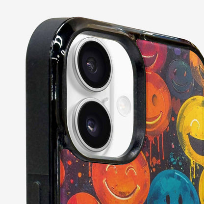 iPhone 16 Case — Smiley Faces Glow Smiley Faces Pattern, Customized Protective Case