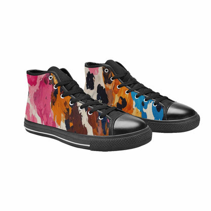 MEN'S Cow Animal Print High Top Canvas Neon Fantasy Shoes