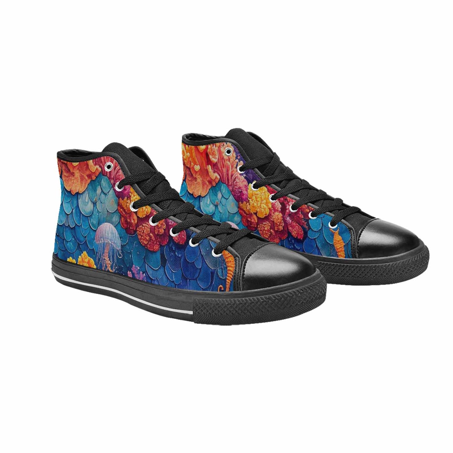 MEN'S Fish Scale Coral High Top Canvas Vivid Custom Sneakers