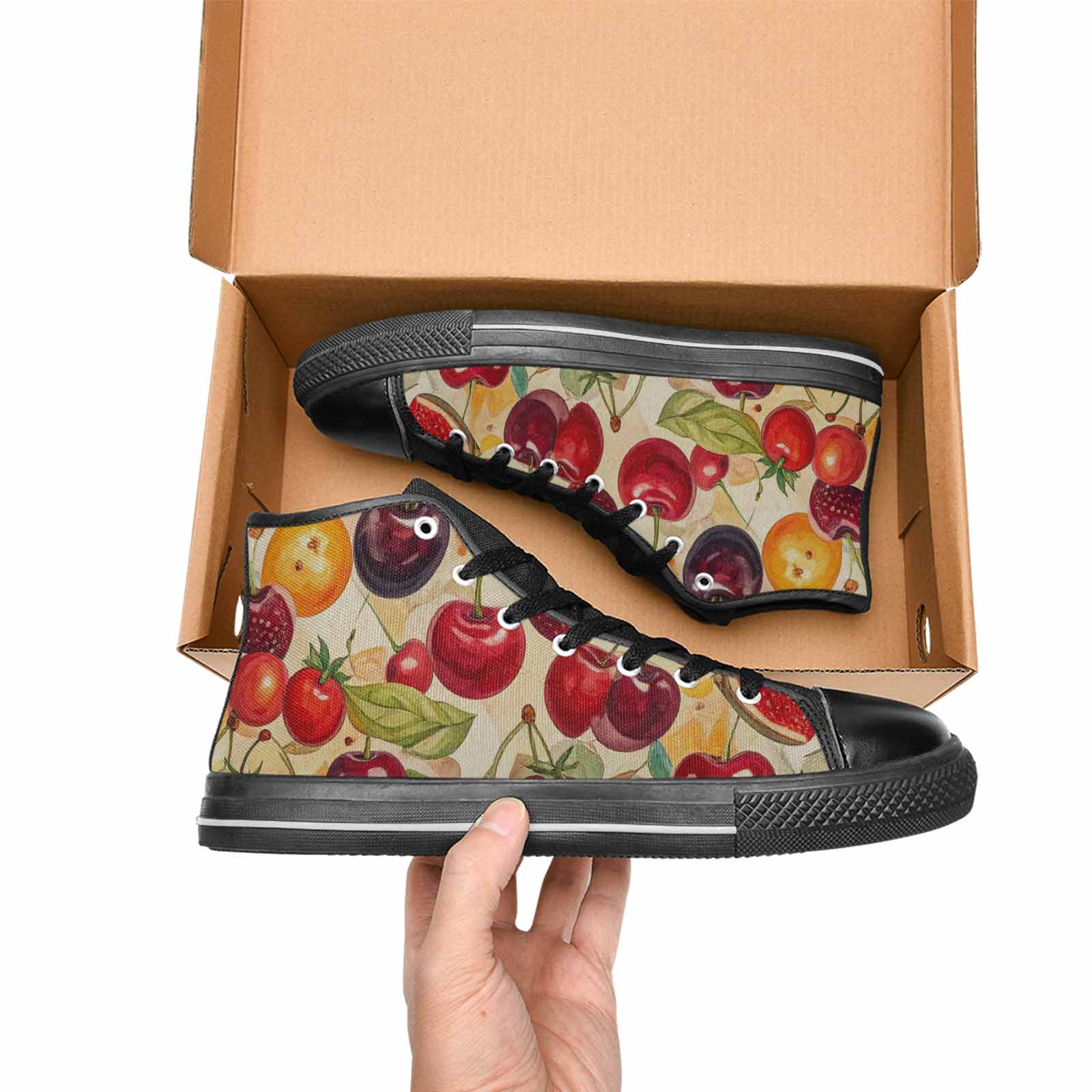 WOMEN'S Cherry Fruit Print High Top Canvas Vivid Custom Sneakers