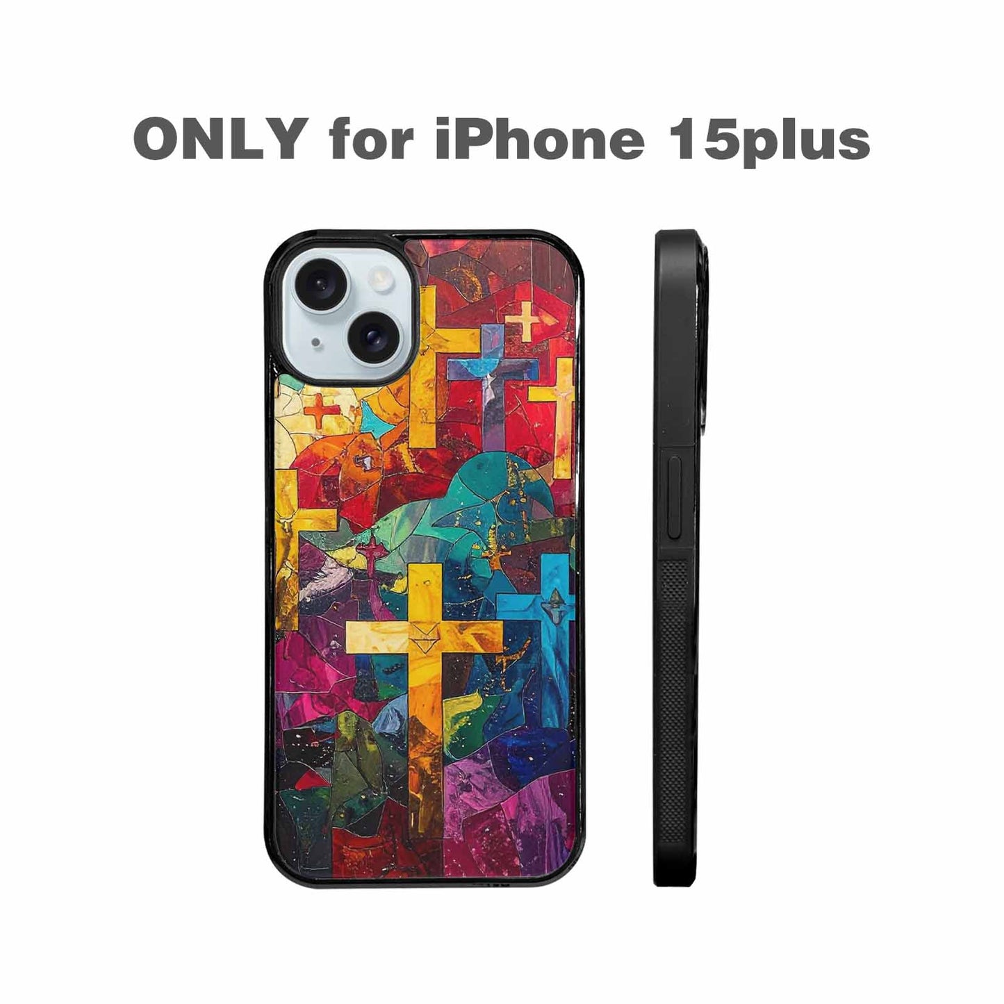 iPhone 15 Plus Case — Faith Cross And Faith Icons Pattern, Custom Art Phone Cover