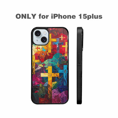 iPhone 15 Plus Case — Faith Cross And Faith Icons Pattern, Custom Art Phone Cover