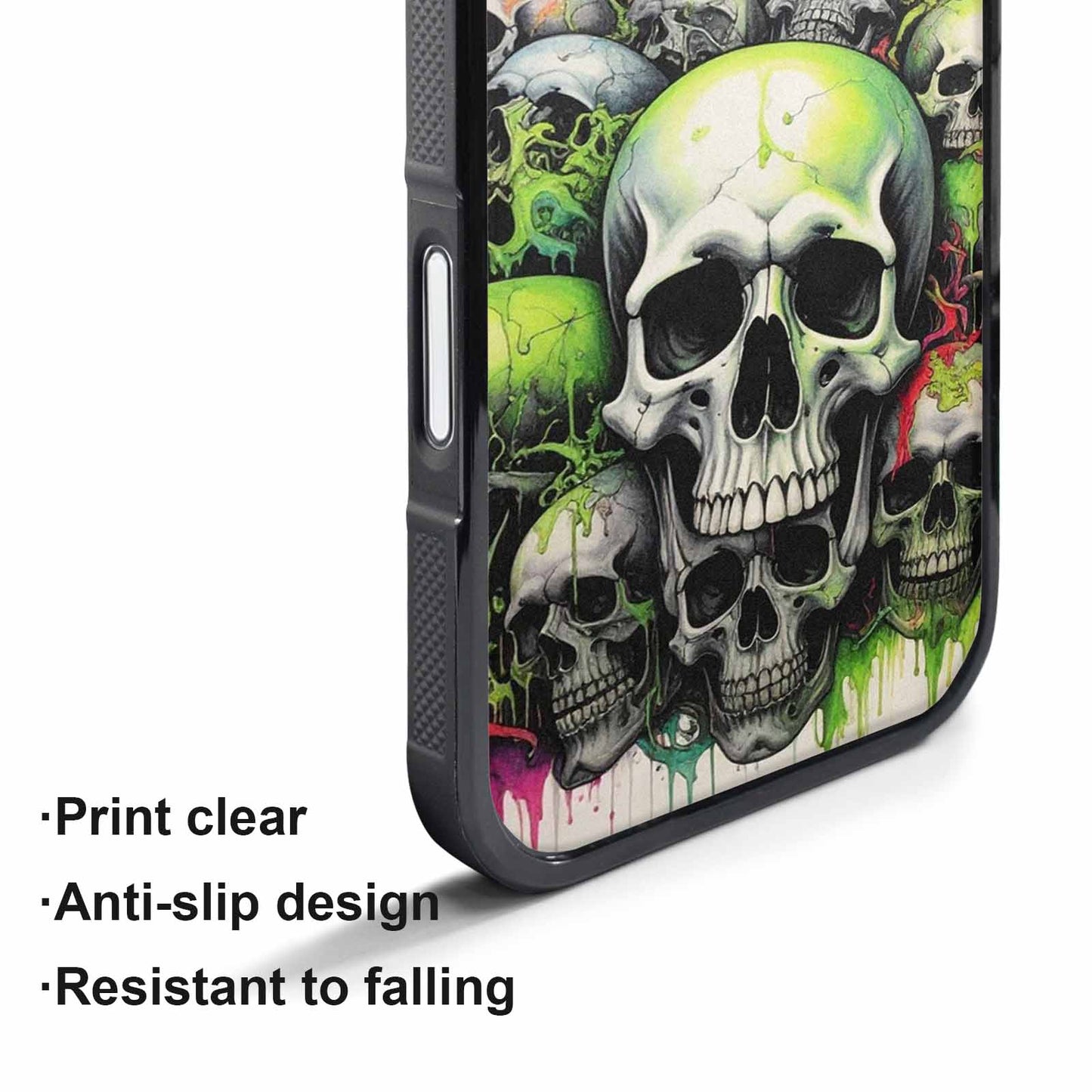 iPhone 17 Pro Max Case — Black &amp; Green Ink Gothic Skulls, Personalized Phone Case