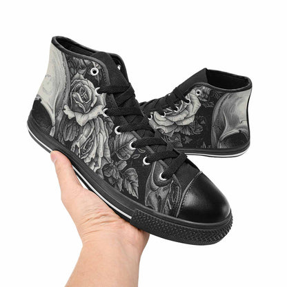 WOMEN'S Skulls Roses Pen Ink High Top Canvas Vivid Custom Shoes