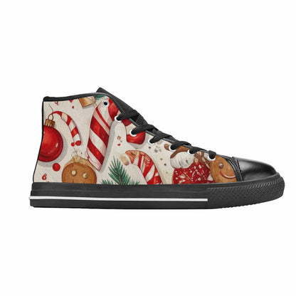 MEN'S Christmas Holly Snowflake High Top Canvas Vibrant Chaos Sneakers