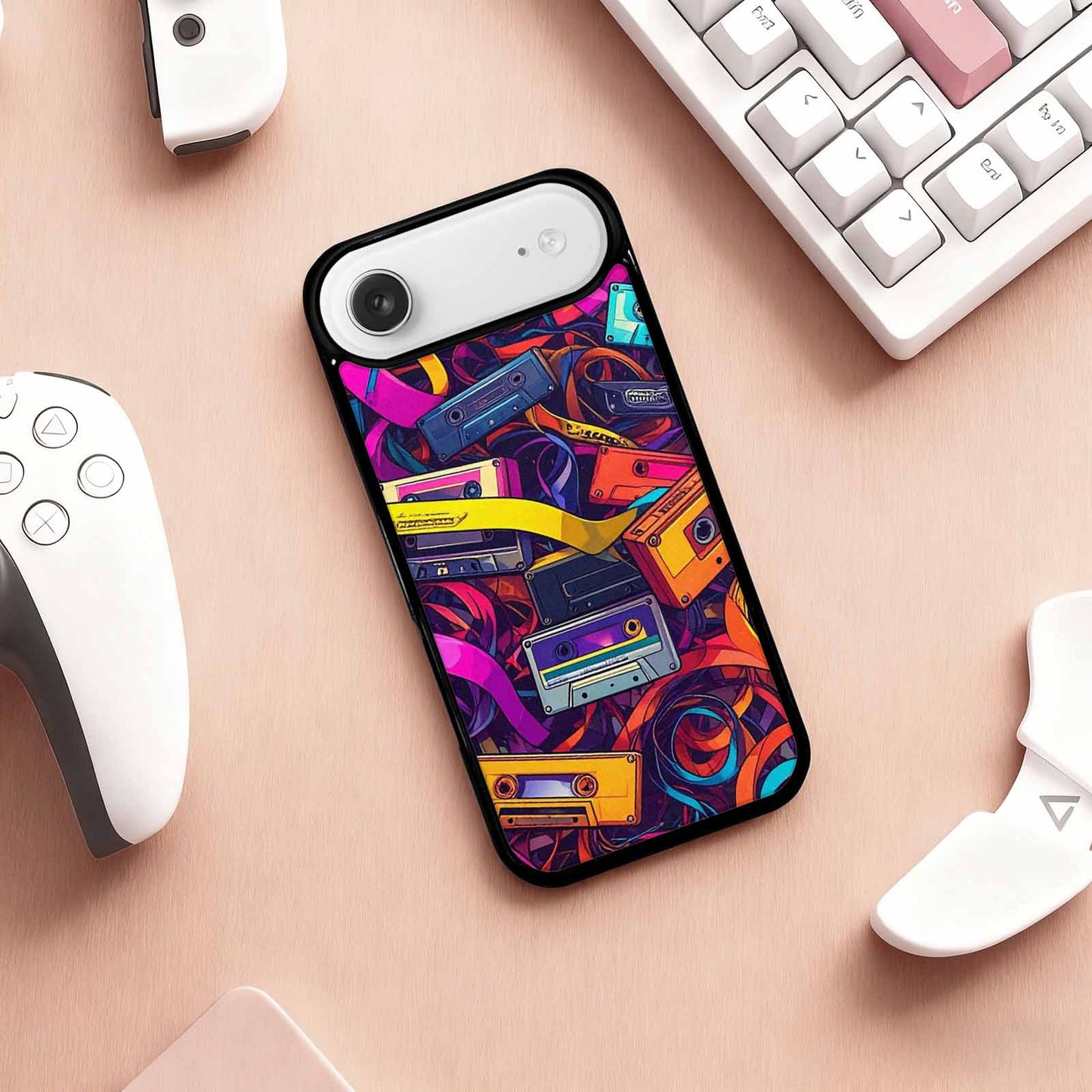 iPhone 17 Air Case — Retro Cassette Tape Pattern Hundreds Retro, Custom Print Case Cover