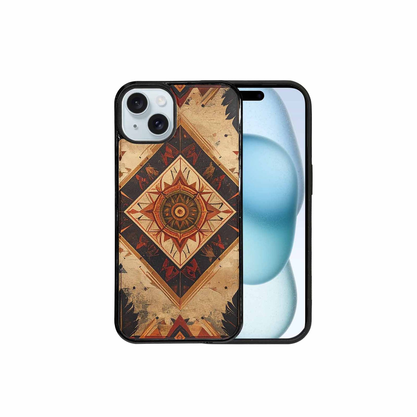 iPhone 15 Plus Case — Native American Geometric Pattern Arrows Feathers, Custom Designed Case Cover