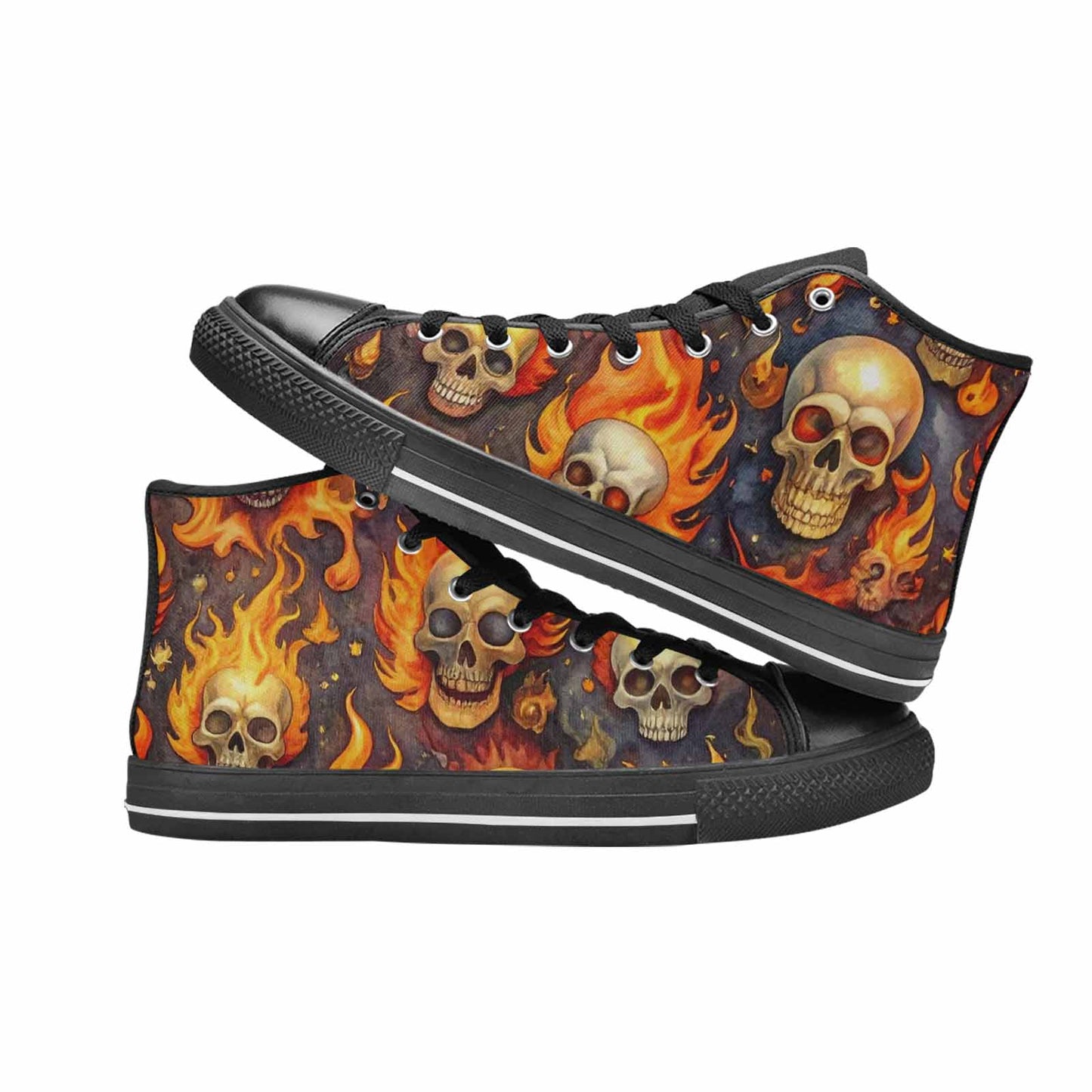 WOMEN'S Skulls - Flaming High Top Canvas Wallpaper Art Custom Shoes