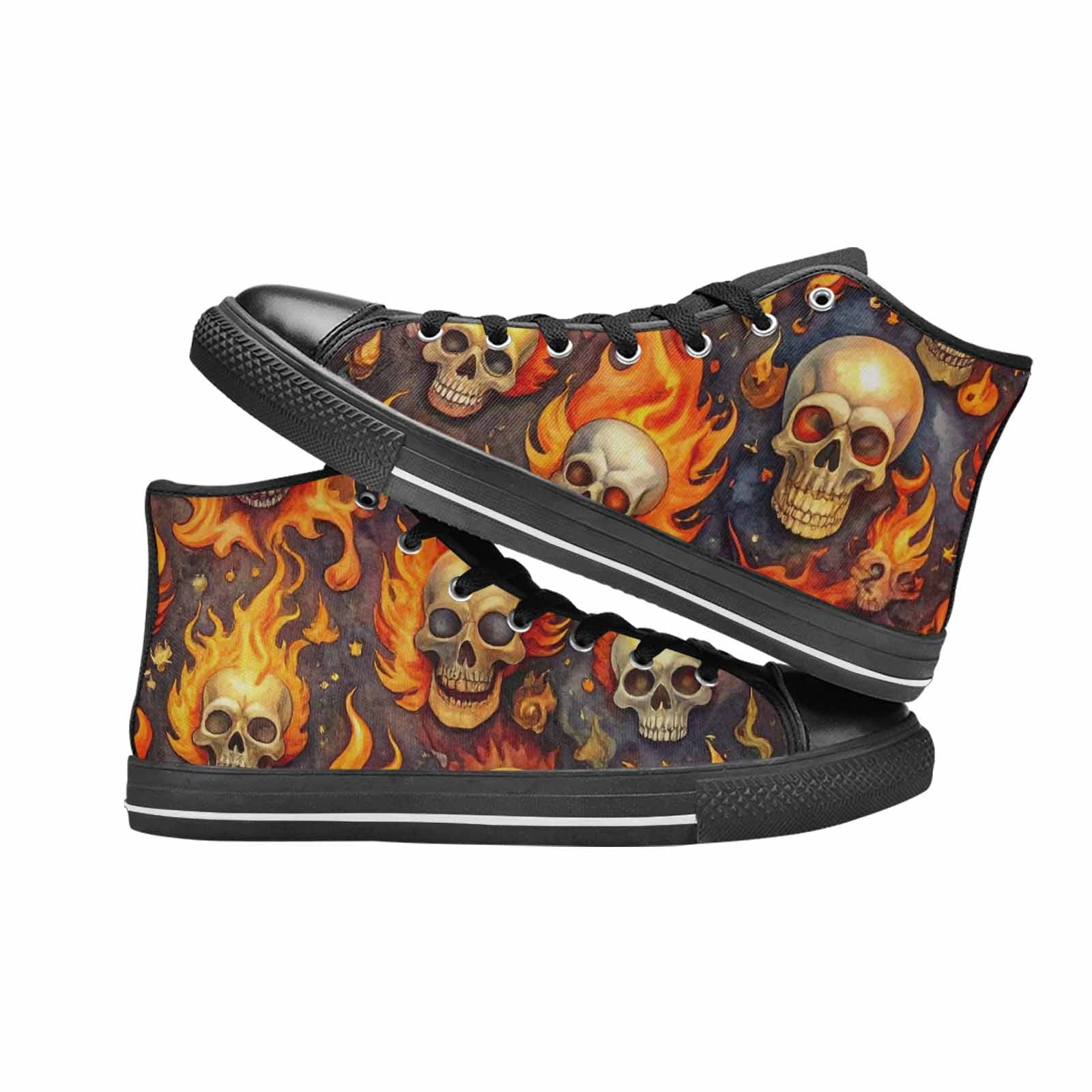 WOMEN'S Skulls - Flaming High Top Canvas Wallpaper Art Custom Shoes