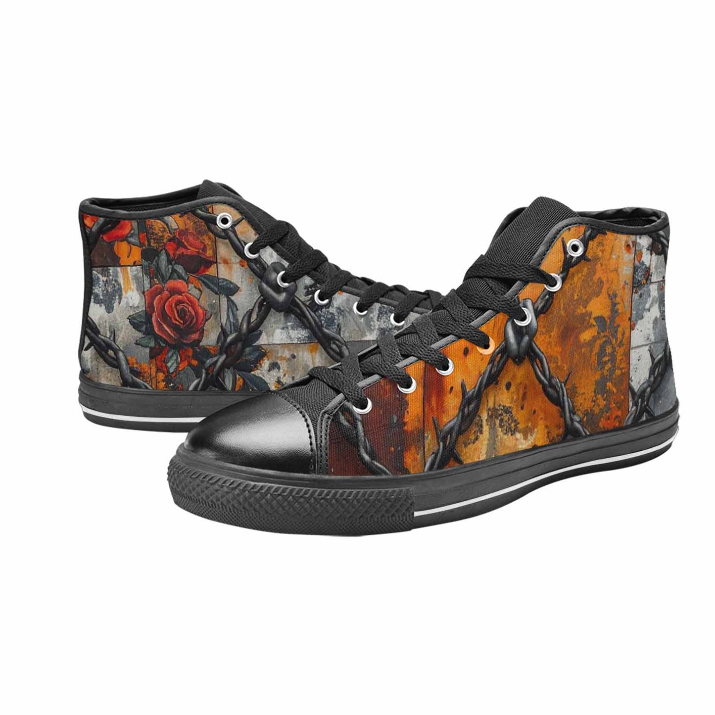 WOMEN'S Barbed Wire Chain High Top Canvas Surreal Custom Shoes