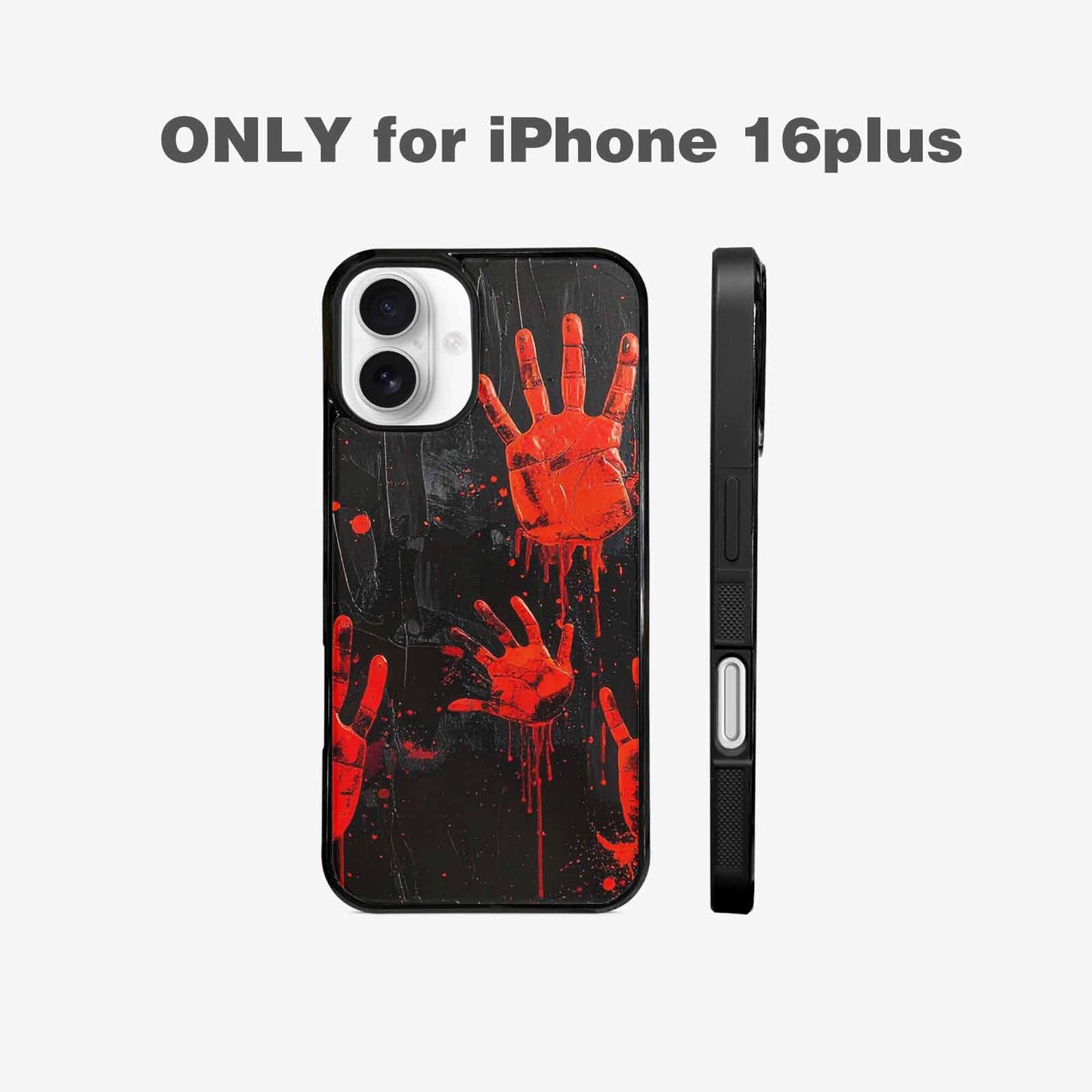 iPhone 16 Plus Case — Splatter Paint Art Hand Prints Black, Custom Printed Phone Case