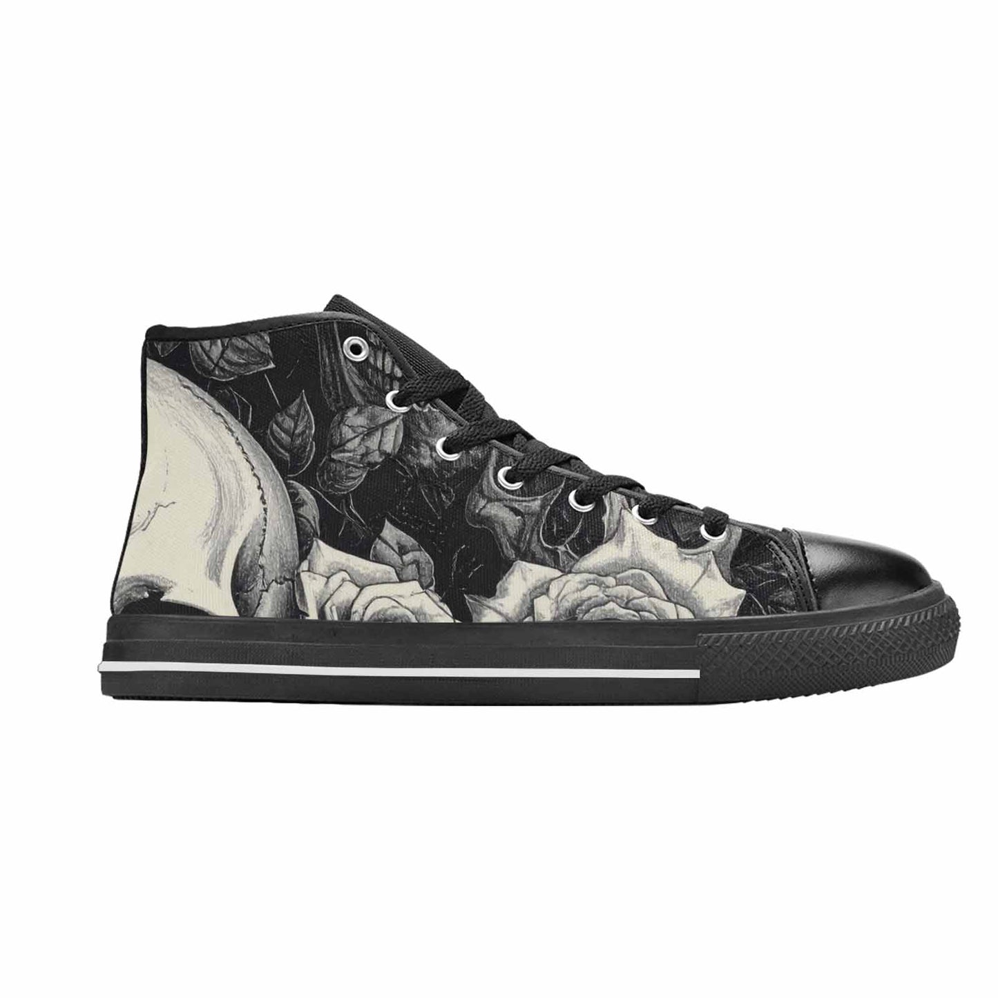 WOMEN'S Skulls Roses Pen Ink High Top Canvas Dark Academia Custom Shoes