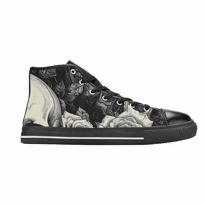 WOMEN'S Skulls Roses Pen Ink High Top Canvas Dark Academia Custom Shoes
