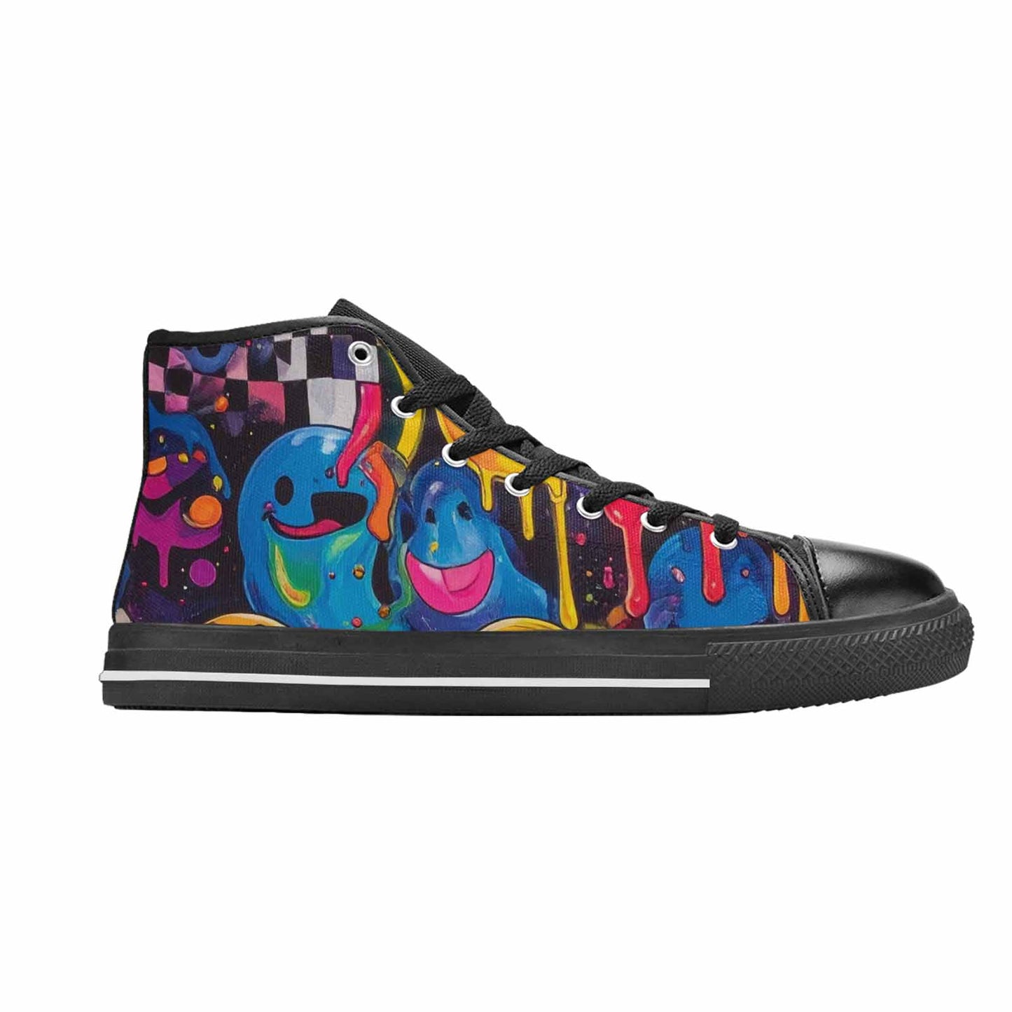 WOMEN'S Yellow Smiley Face High Top Canvas Vivid Sneakers