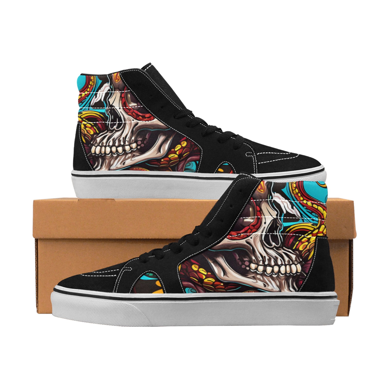 MEN'S Tentacles Skull 2 High Top Skateboarding Neon Fantasy Custom Sneakers